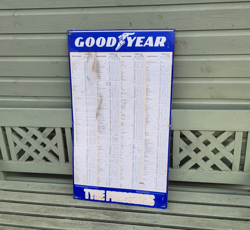 GOODYEAR tyre pressure sign 36 x 20 inches METAL AutomobiliaUK