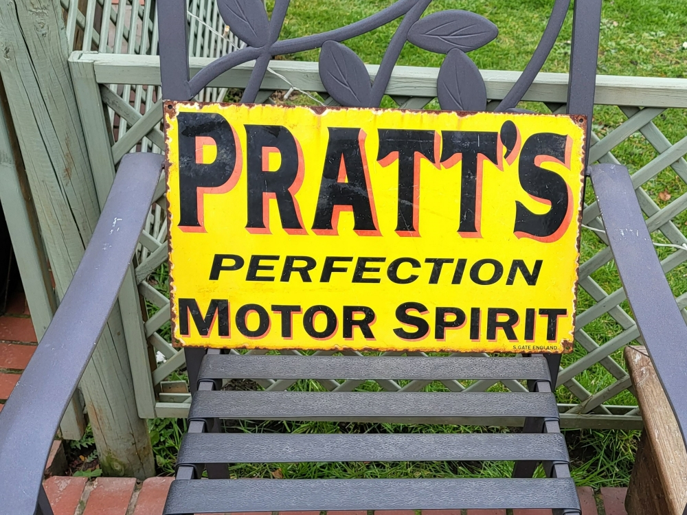 PRATTS original enamel sign 20 x 12 app inches GREAT SIGN 