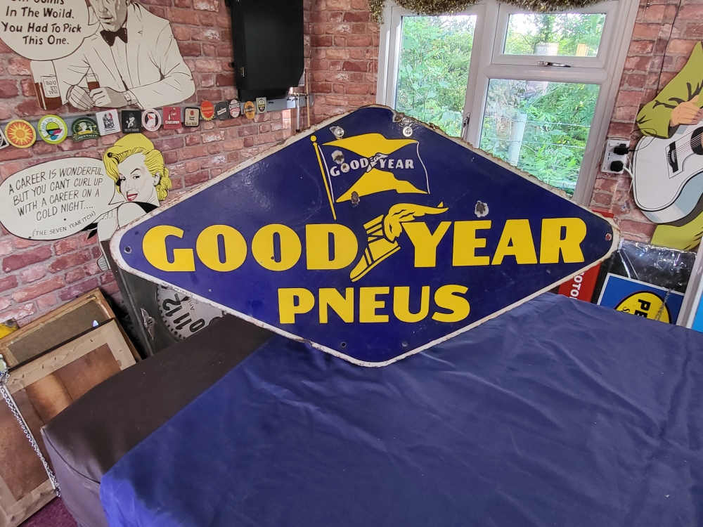 GOODYEAR enamel ORIGINAL sign great patina 48x24 inch 