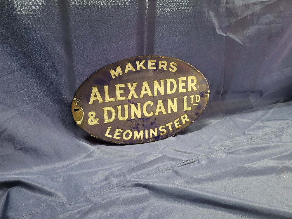 Alexander Duncan Ltd oval ENAMEL original sign 20 x 12 inch 