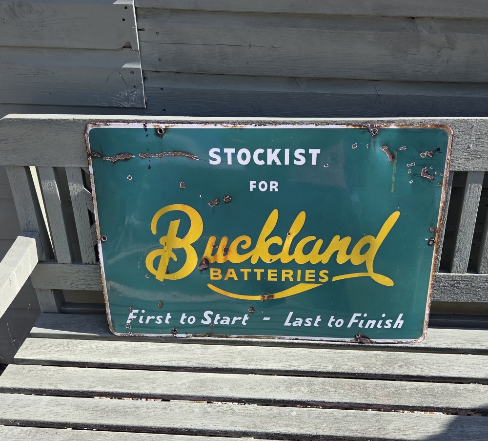 BUCKLAND Original enamel sign 28 x 19 GREAT PATINA !