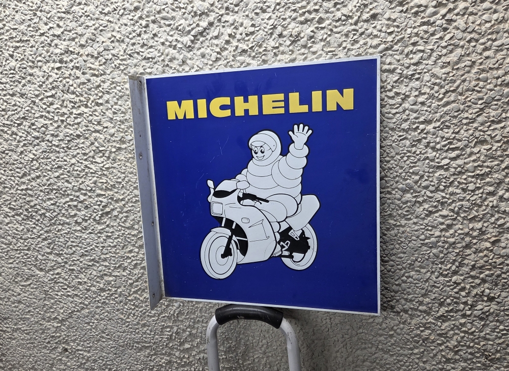 Michelin Motorcycle Double sided ORIGINAL 18 x 18 inches Yellow letters 