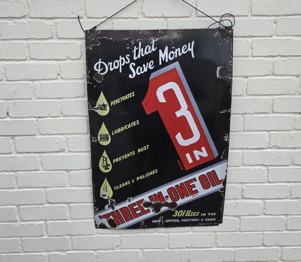 THREE IN ONE enamel sign 36 x 24 inches Number 1 of 43 made RARE