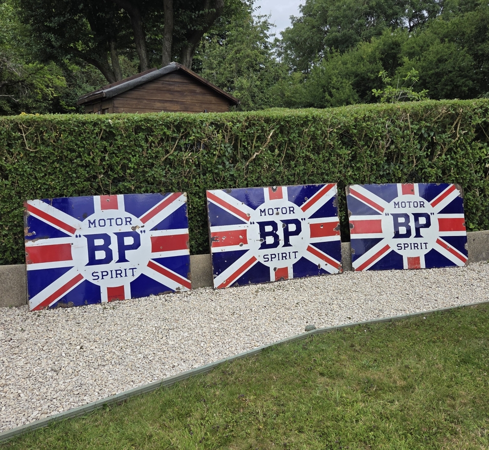 RARE SIGHT ! 3 BP 54 inch enamel signs in one place 